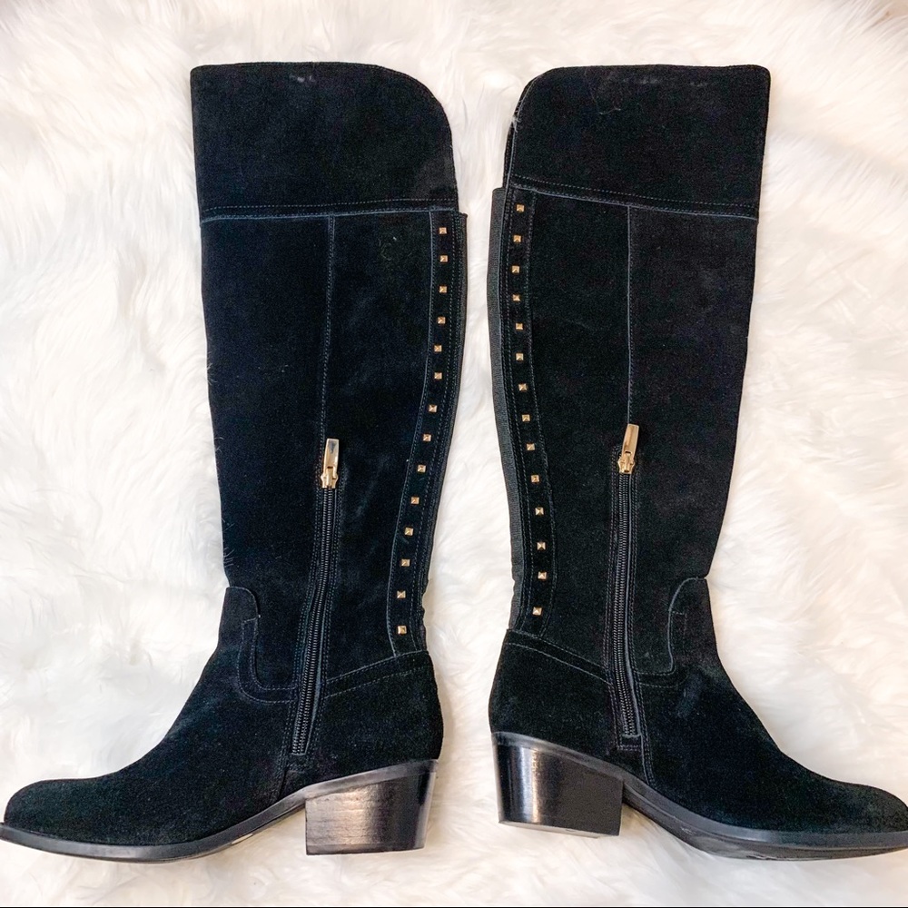 NWOT Vince Camuto Bashan Black Suede Leather Gold Studded Over-the-Knee Boots 6 - Picture 3 of 8